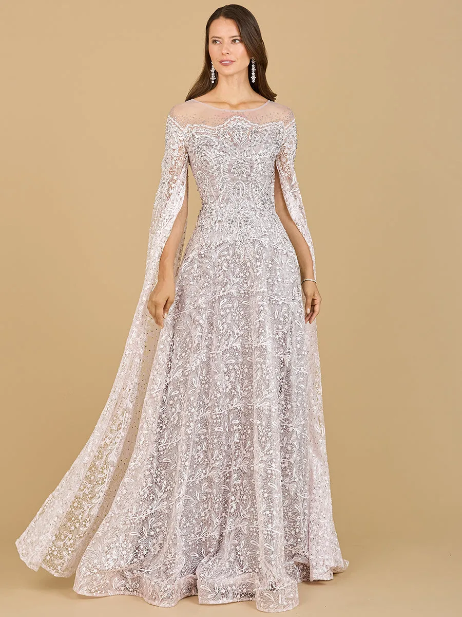 Lace Gown with Dramatic Cape Sleeves by Lara New York — style 29454