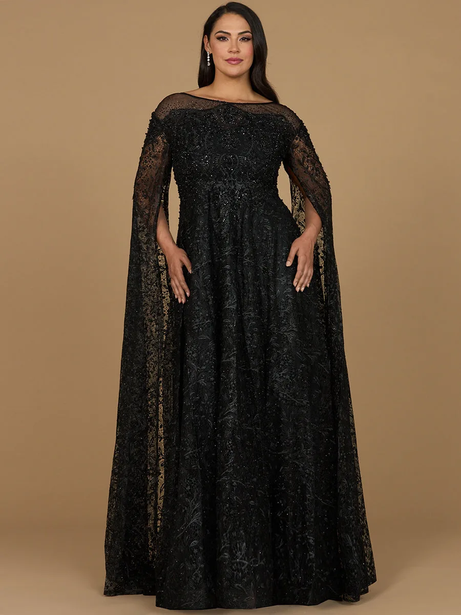 Lace Gown with Dramatic Cape Sleeves by Lara New York — style 29454