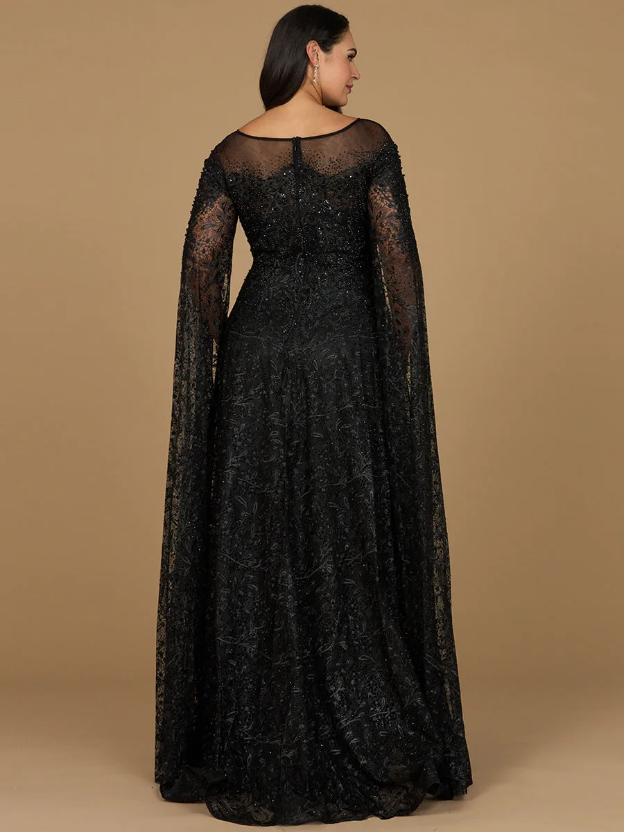 Lace Gown with Dramatic Cape Sleeves by Lara New York — style 29454