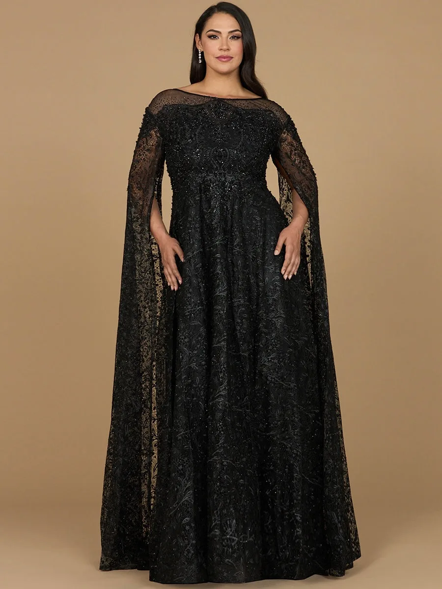 Lace Gown with Dramatic Cape Sleeves by Lara New York — style 29454 in Black