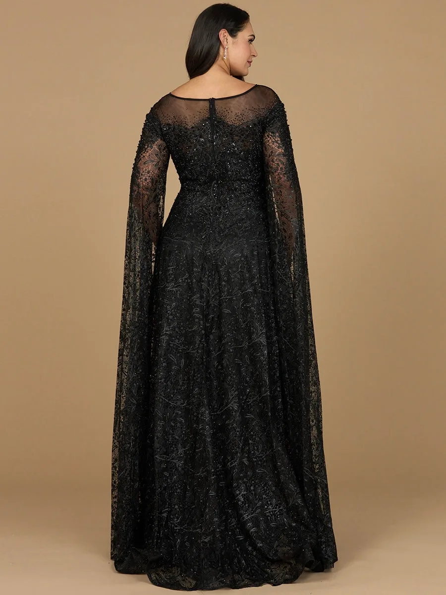 Lace Gown with Dramatic Cape Sleeves by Lara New York — style 29454