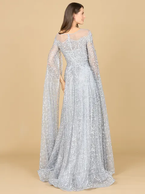 Lace Gown with Dramatic Cape Sleeves