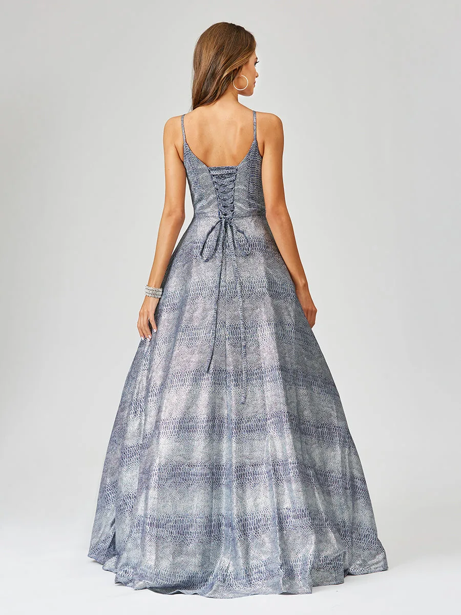 Snake Print Shimmer Ball Gown by Lara New York — style 29462