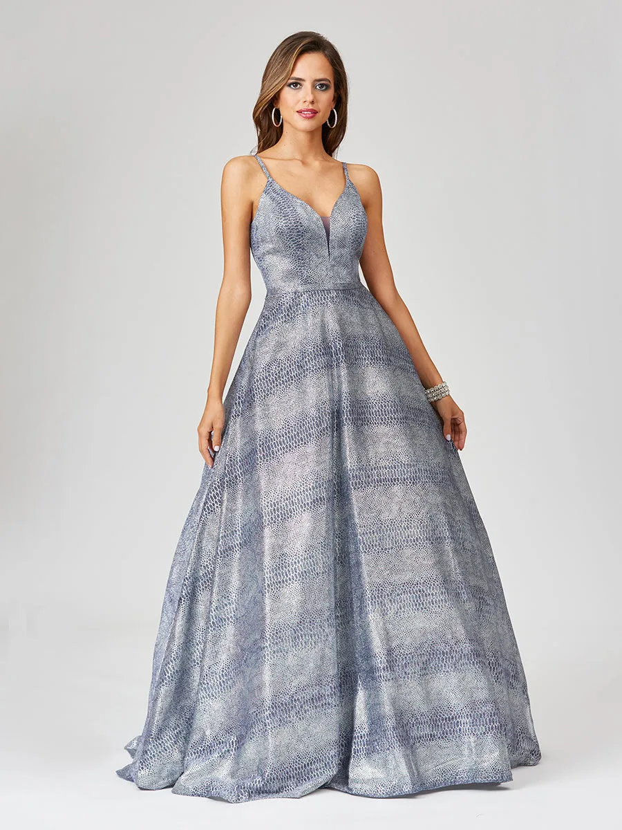 Snake Print Shimmer Ball Gown by Lara New York — style 29462