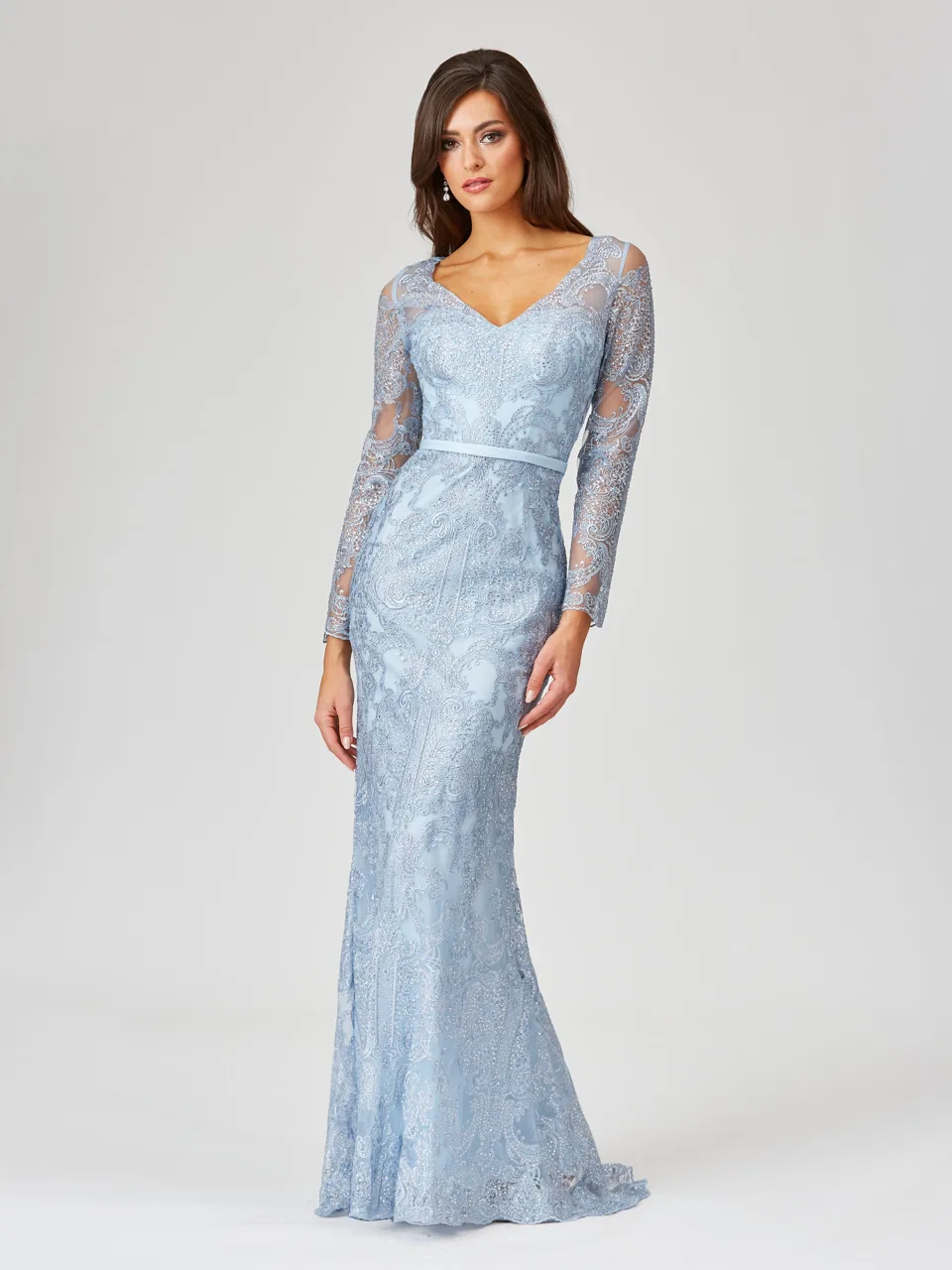 Long Sleeve Lace Mermaid Gown by Lara New York — style 29466