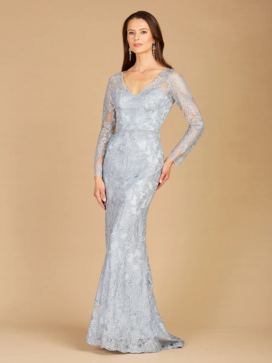 Long Sleeve Lace Mermaid Gown by Lara New York — style 29466 in Light Blue