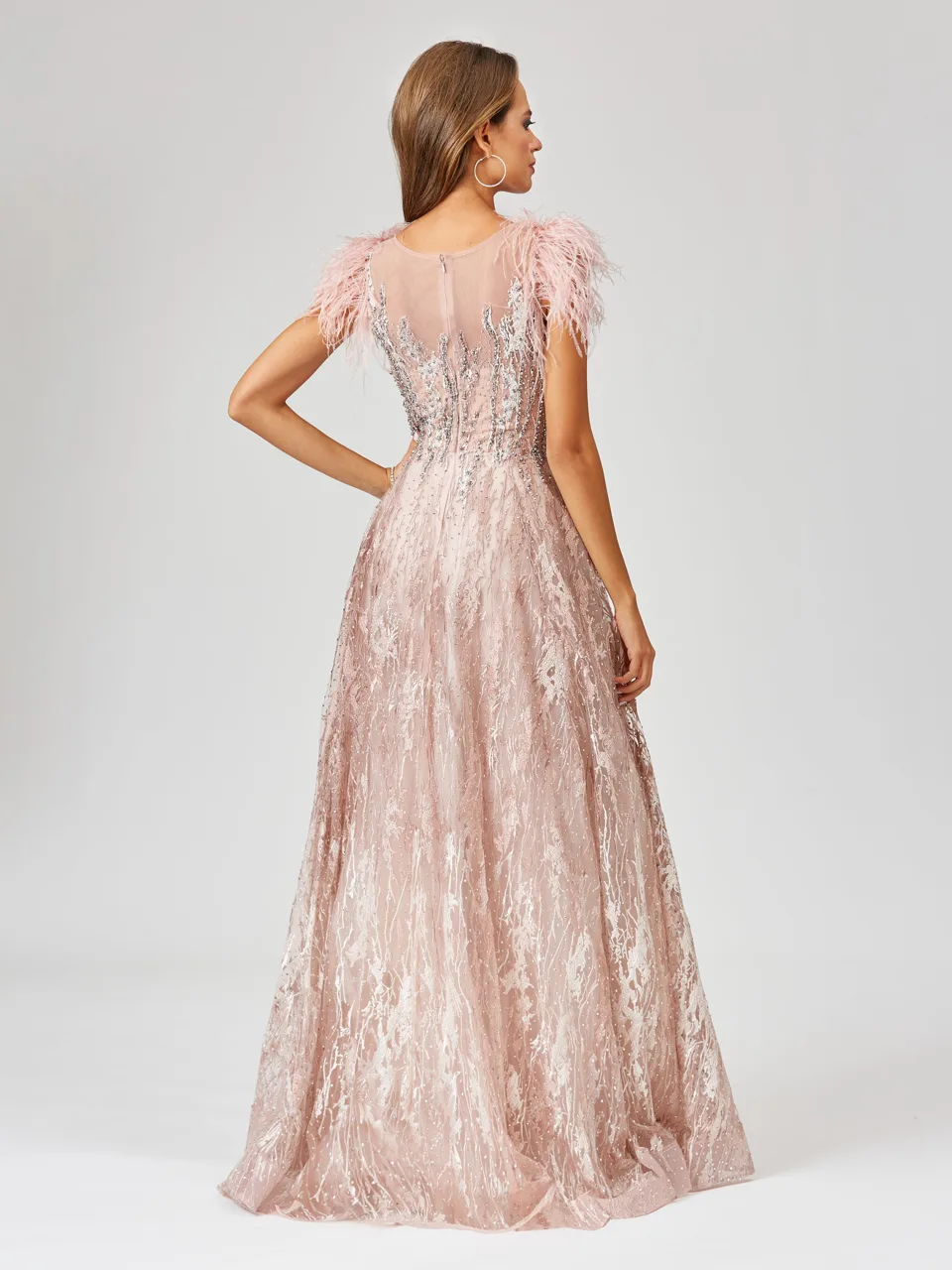 Lace ballgown with Feather Cap Sleeves by Lara New York — style 29475
