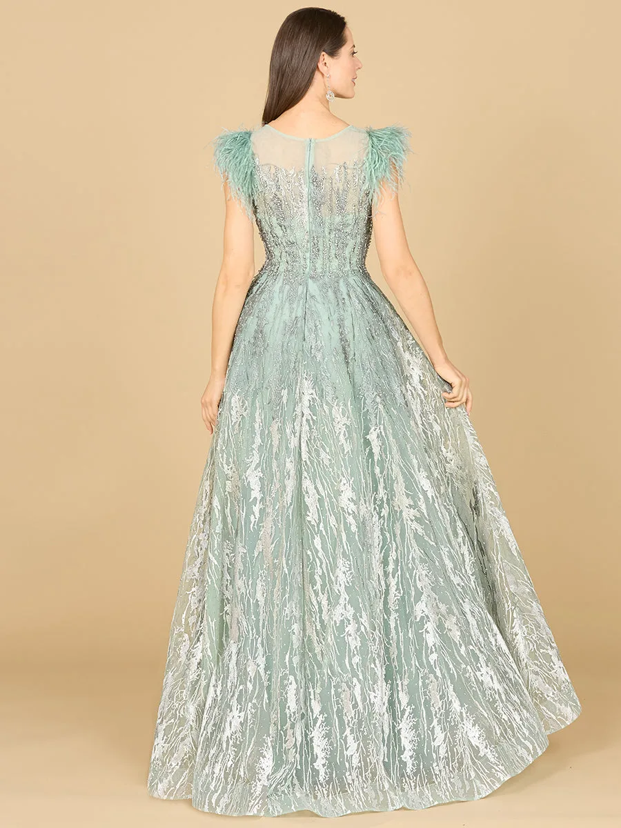 Lace ballgown with Feather Cap Sleeves by Lara New York — style 29475