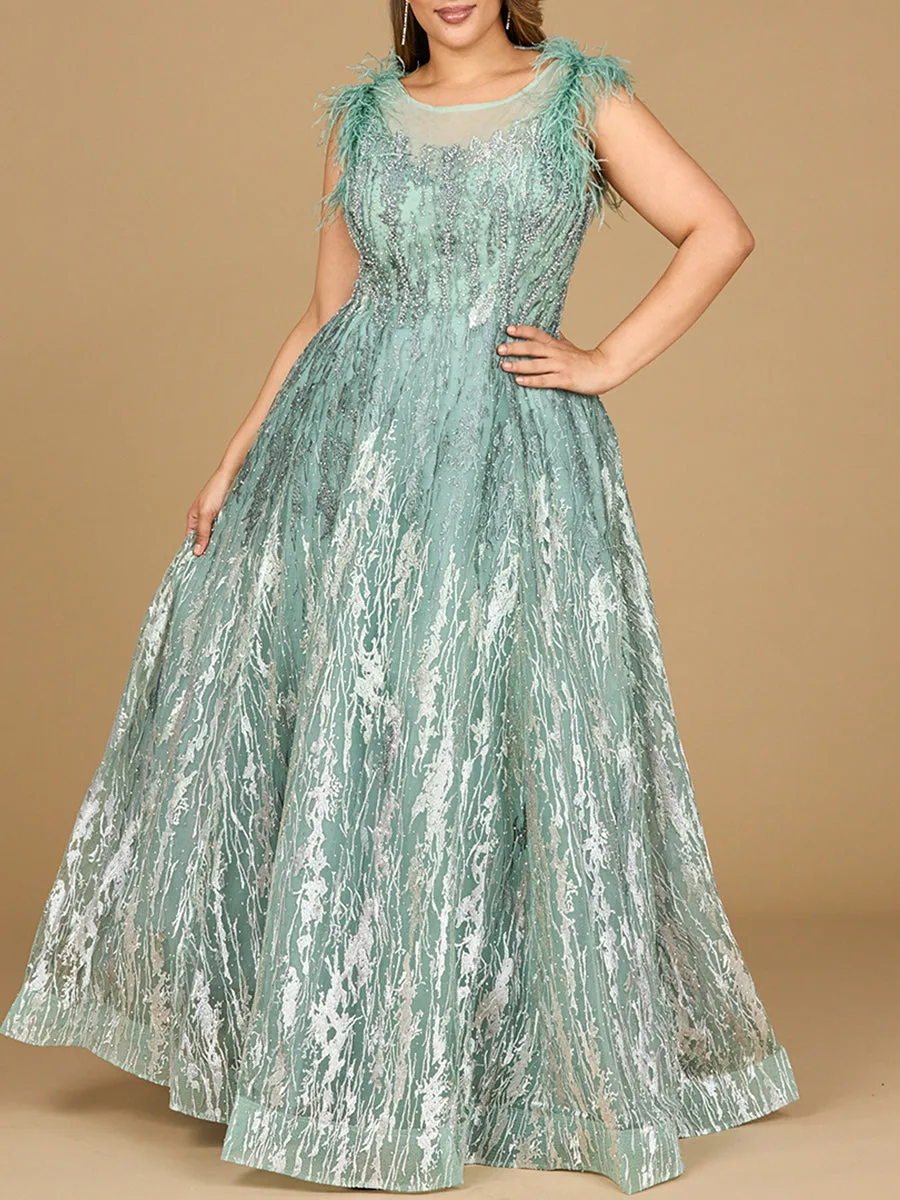 Lace ballgown with Feather Cap Sleeves by Lara New York — style 29475