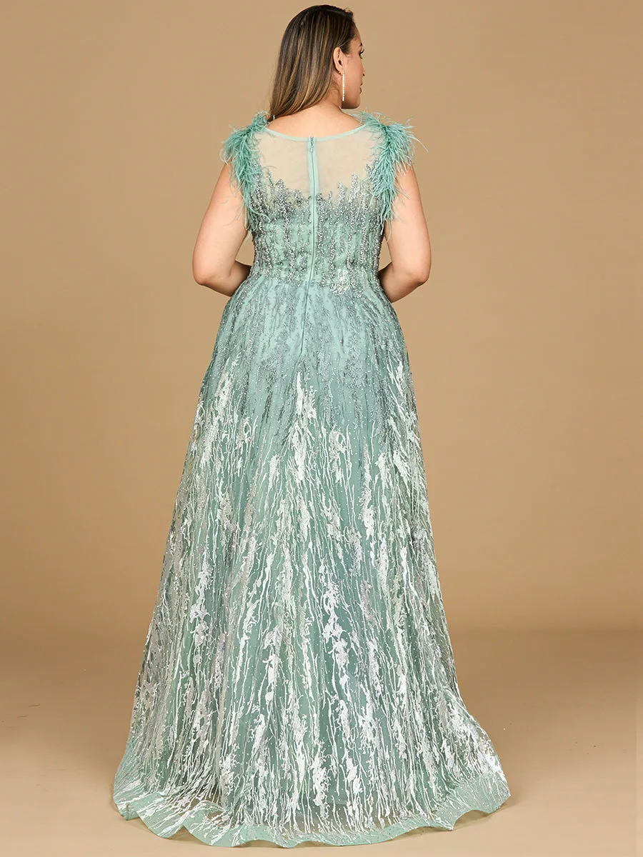Lace ballgown with Feather Cap Sleeves by Lara New York — style 29475