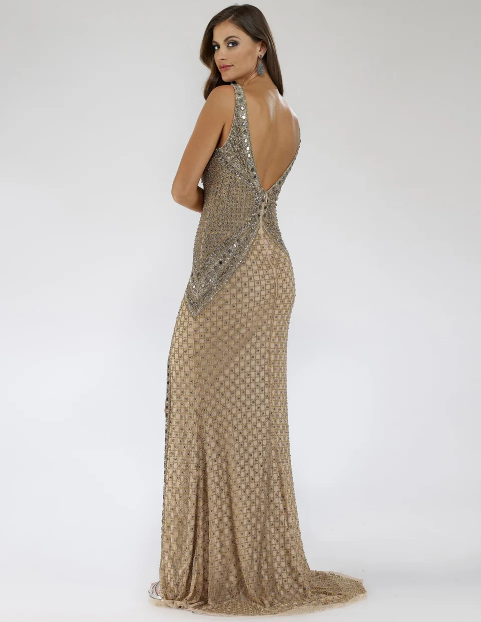Embellished Long Dress with Thigh High Slit by Lara New York — style 29499