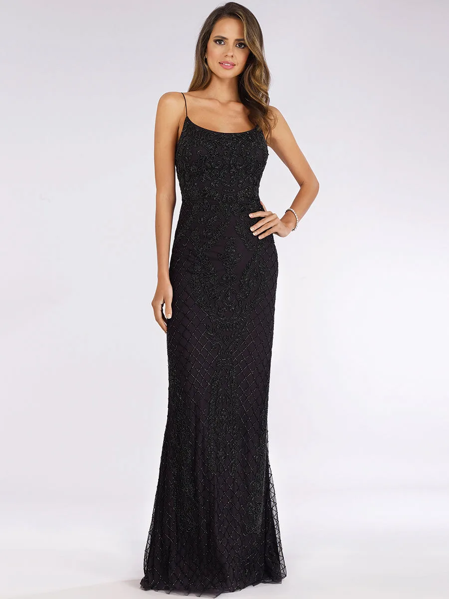 Scoop Neck, Lace Up Open Back Dress by Lara New York — style 29577 in Black