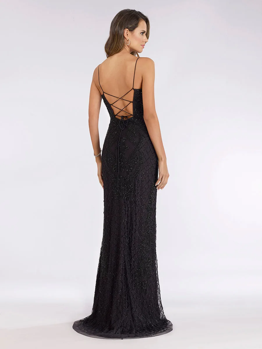 Scoop Neck, Lace Up Open Back Dress by Lara New York — style 29577
