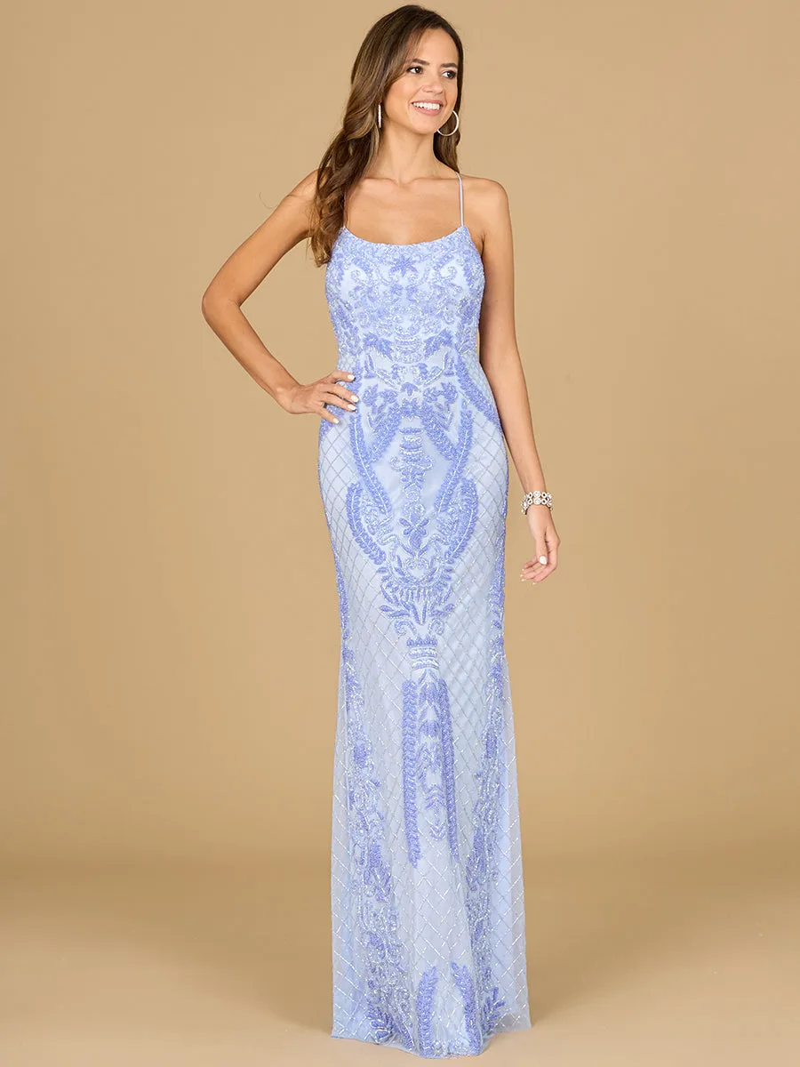Scoop Neck, Lace Up Open Back Dress by Lara New York — style 29577 in Periwinkle