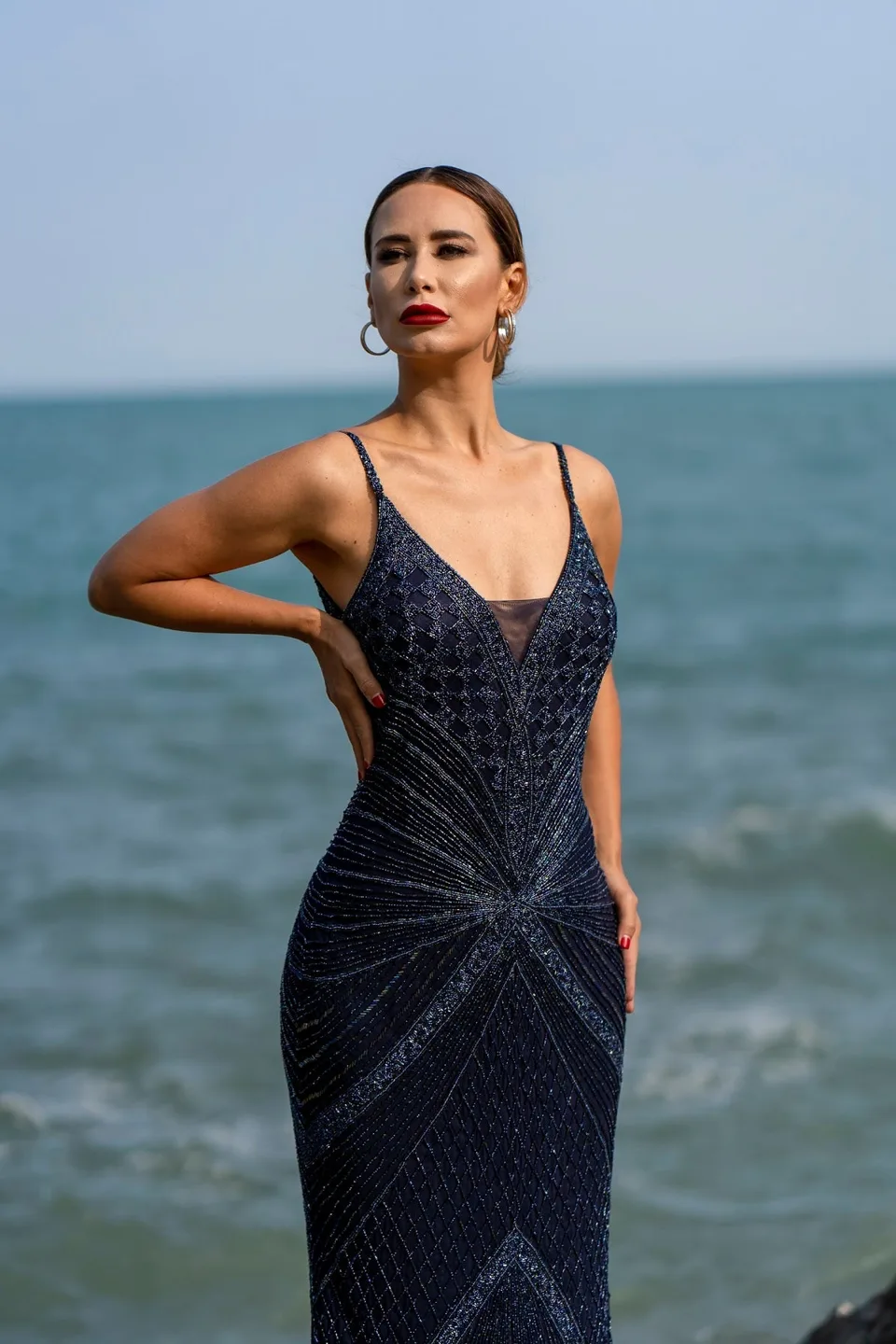 Spaghetti Strap Navy Dress by Lara New York — style 29595