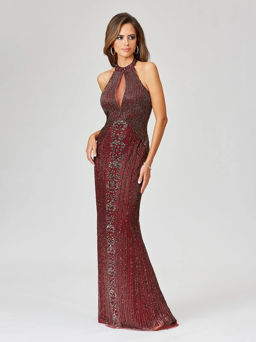 Halter Neck Dress with Keyhole by Lara New York — style 29600 in Wine