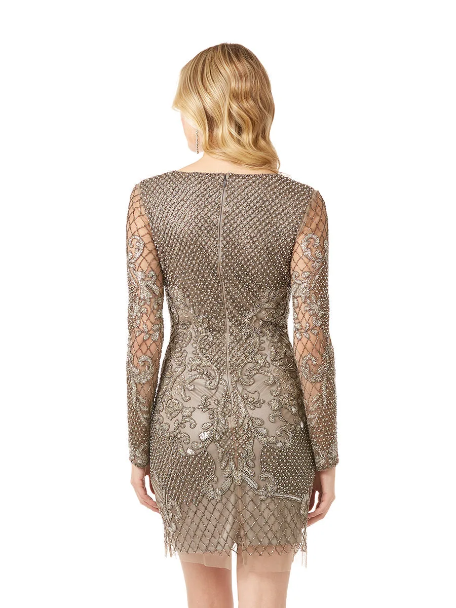 Long Sleeve Beaded Cocktail Dress by Lara New York — style 29610