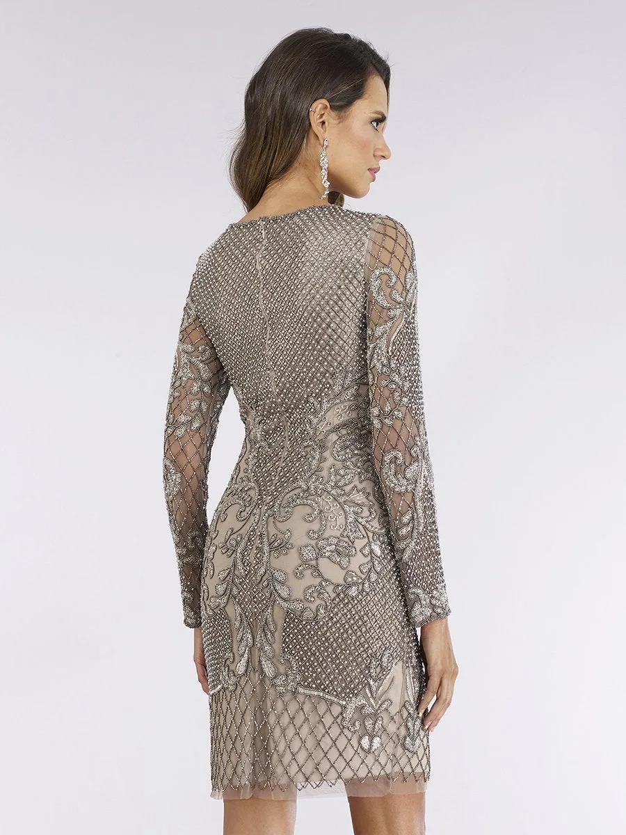 Long Sleeve Beaded Cocktail Dress by Lara New York — style 29610