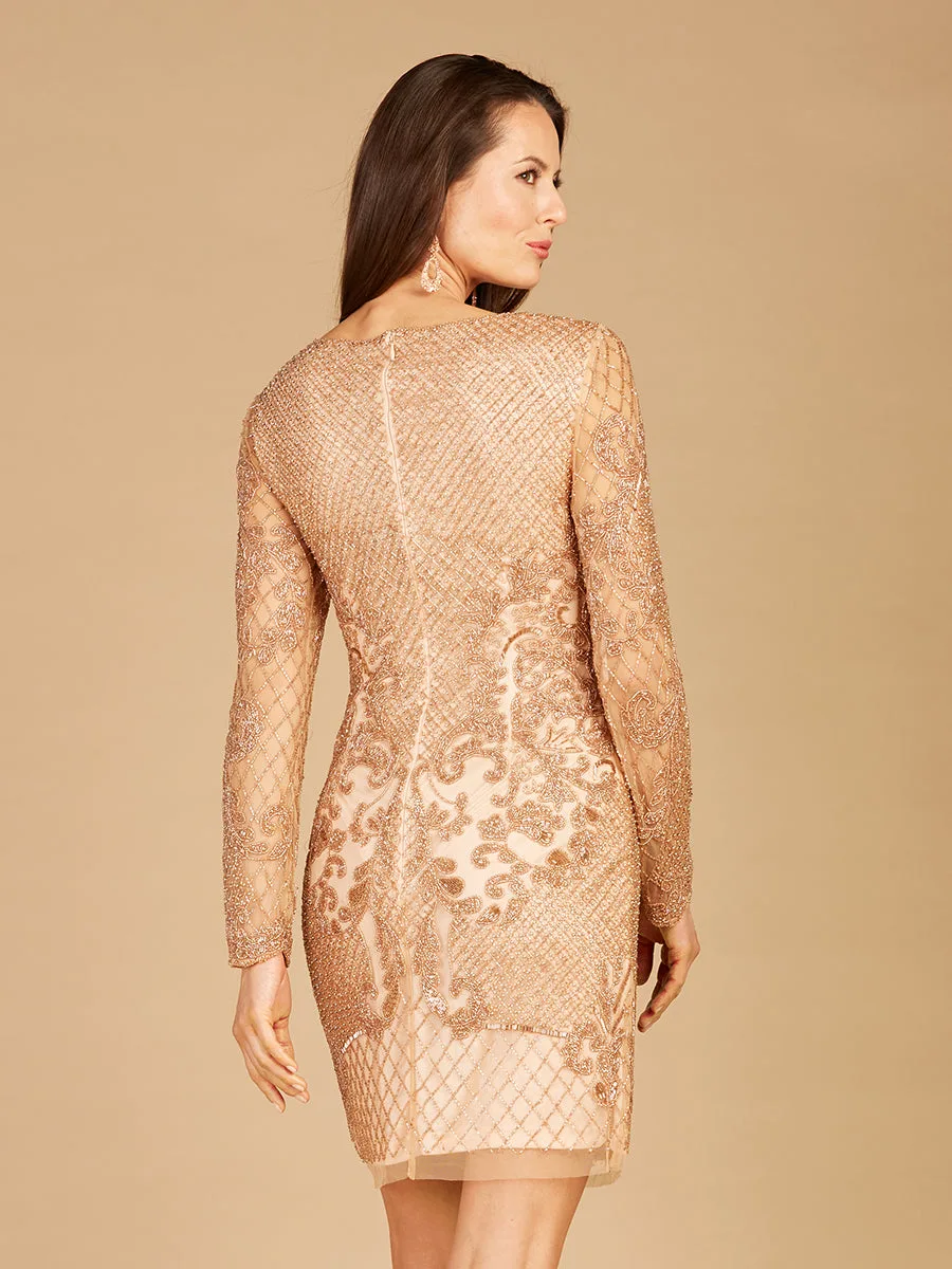 Long Sleeve Beaded Cocktail Dress by Lara New York — style 29610