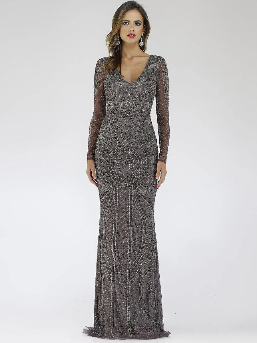 Long Sleeve Beaded Dress by Lara New York — style 29615