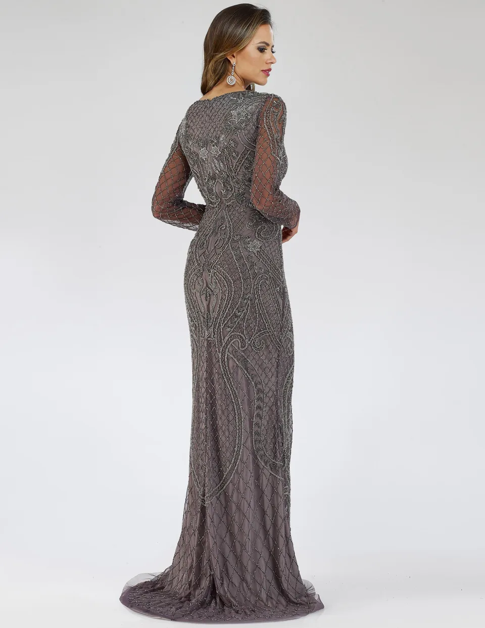 Long Sleeve Beaded Dress by Lara New York — style 29615