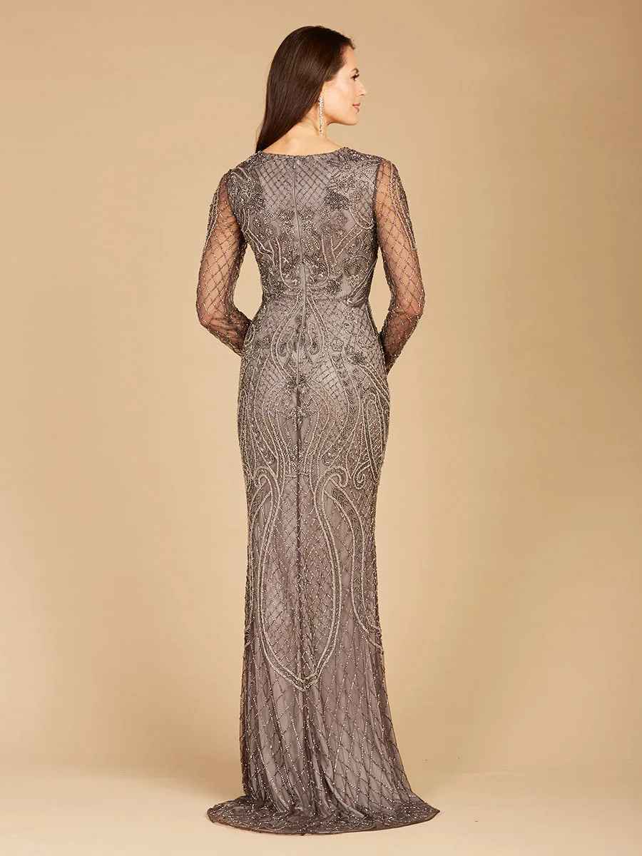 Long Sleeve Beaded Dress by Lara New York — style 29615