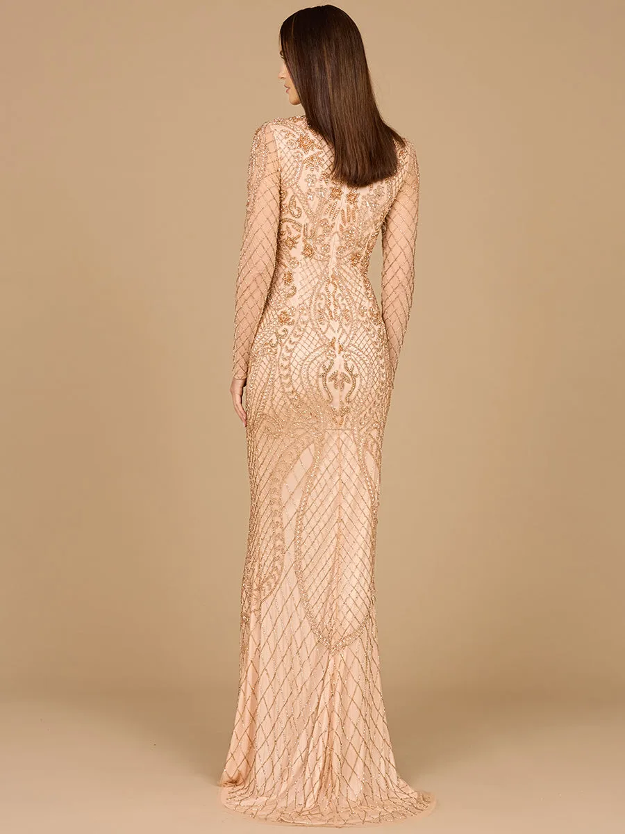 Long Sleeve Beaded Dress by Lara New York — style 29615