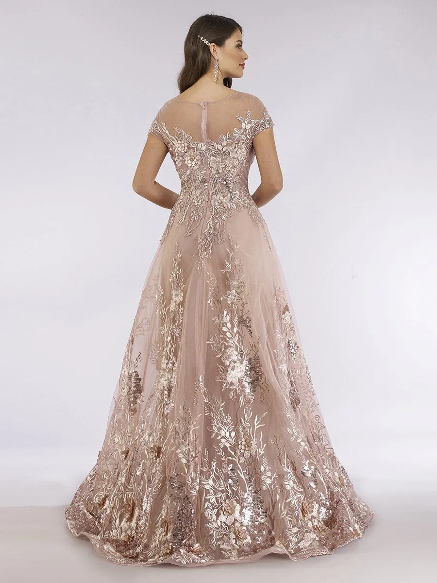 Beautiful Lace Applique A-line Ball Gown by Lara New York — style 29619