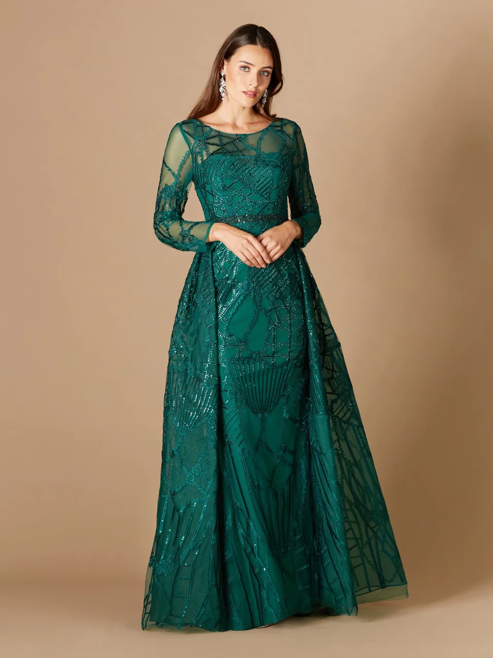 Gorgeous Overskirt Dress with Long Sleeves by Lara New York — style 29633
