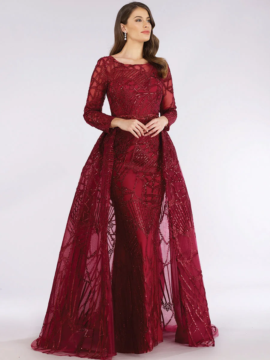 Gorgeous Overskirt Dress with Long Sleeves by Lara New York — style 29633