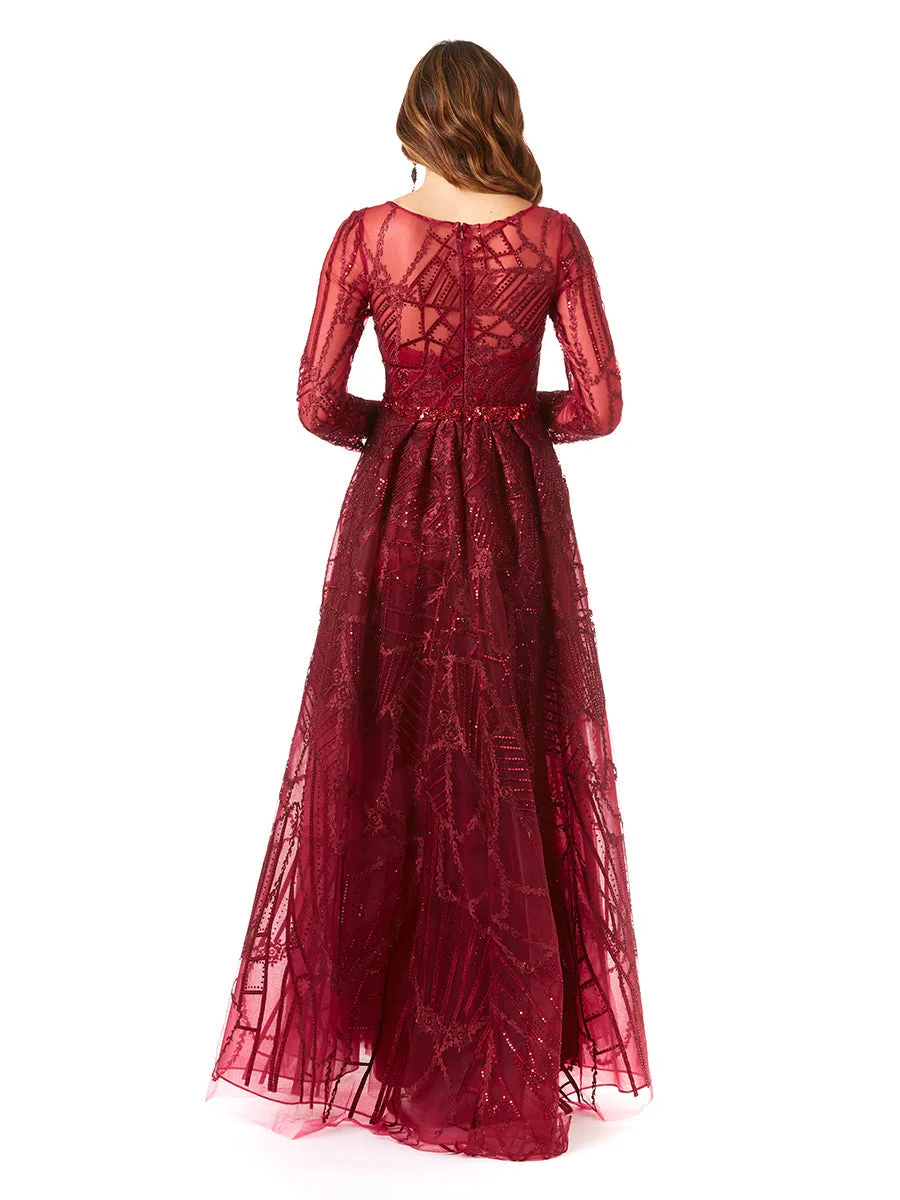 Gorgeous Overskirt Dress with Long Sleeves by Lara New York — style 29633