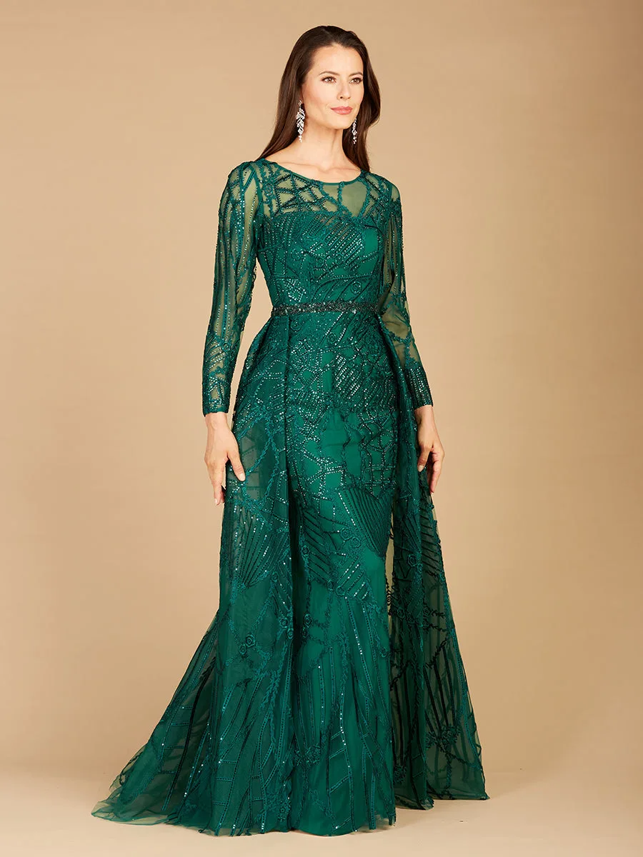 Gorgeous Overskirt Dress with Long Sleeves by Lara New York — style 29633 in Green