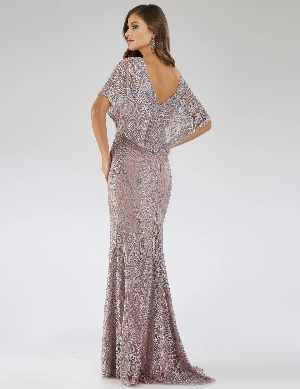 Cape Sleeve Mermaid Gown by Lara New York — style 29673