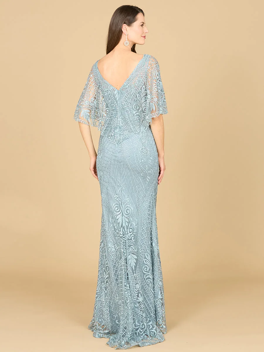Cape Sleeve Mermaid Gown by Lara New York — style 29673