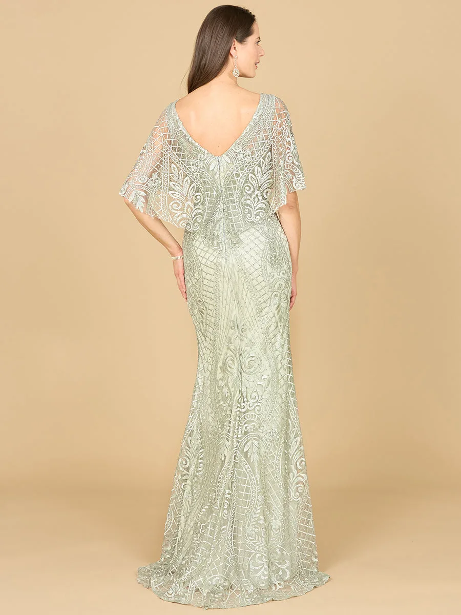 Cape Sleeve Mermaid Gown by Lara New York — style 29673