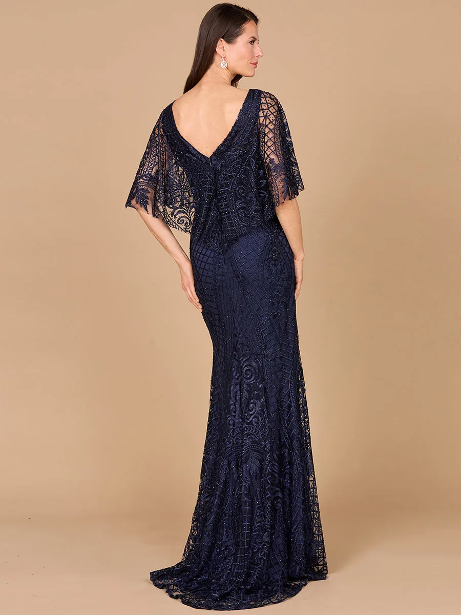 Cape Sleeve Mermaid Gown by Lara New York — style 29673