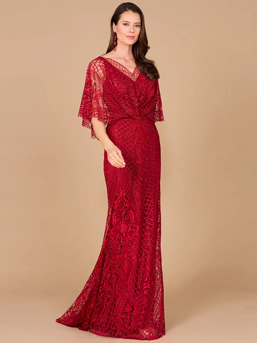Cape Sleeve Mermaid Gown by Lara New York — style 29673 in Red
