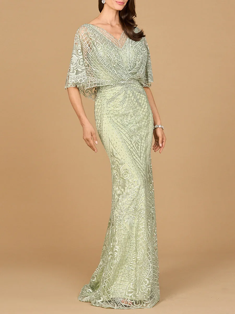 Cape Sleeve Mermaid Gown by Lara New York — style 29673 in Pistachio