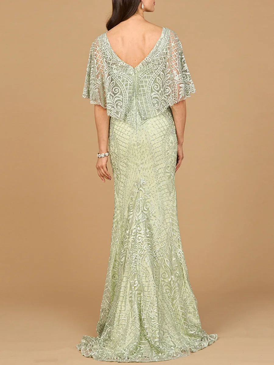 Cape Sleeve Mermaid Gown by Lara New York — style 29673