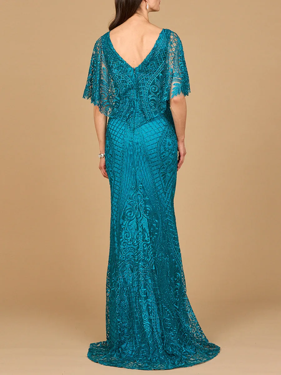 Cape Sleeve Mermaid Gown by Lara New York — style 29673