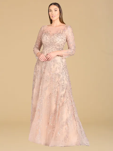 Illusion Neckline A-line Long Sleeves Gown