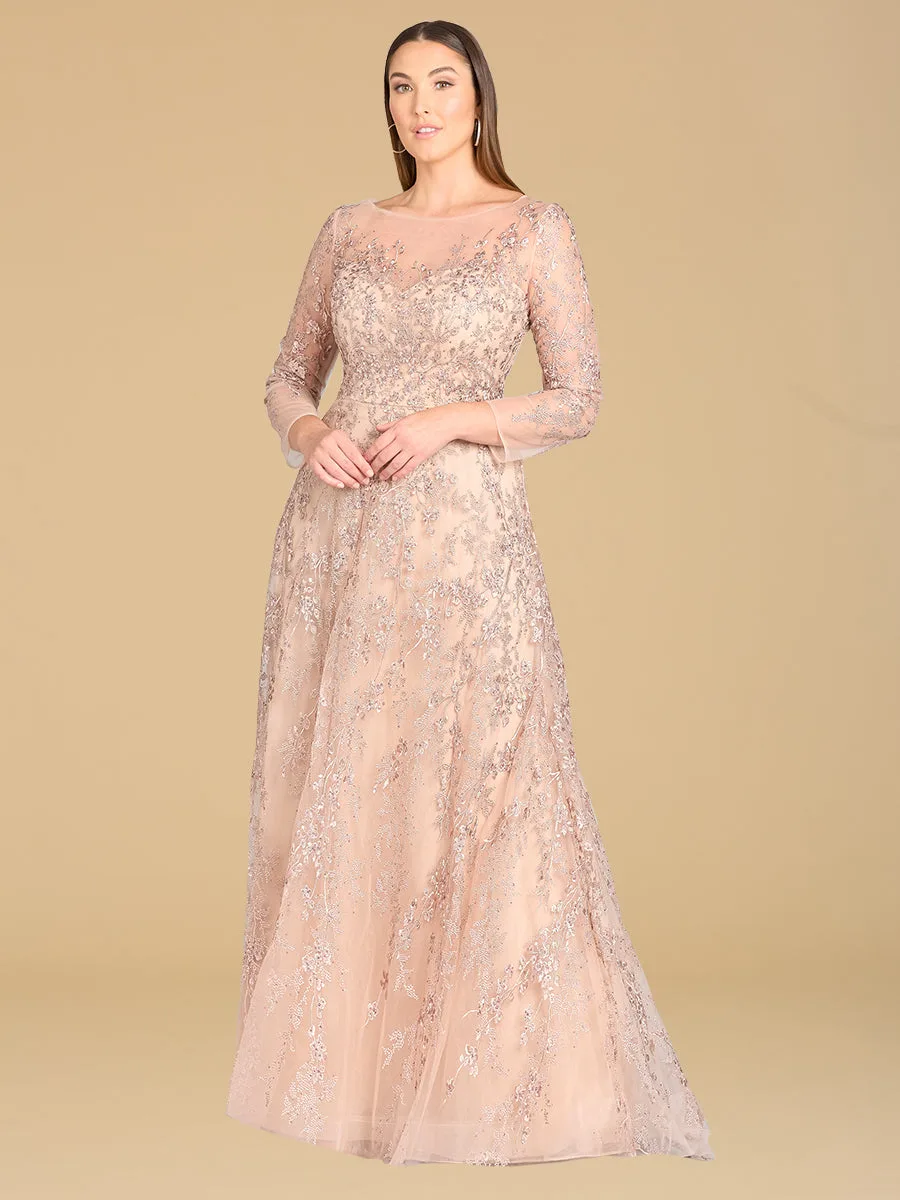 Illusion Neckline A-line Long Sleeves Gown by Lara New York — style 29677
