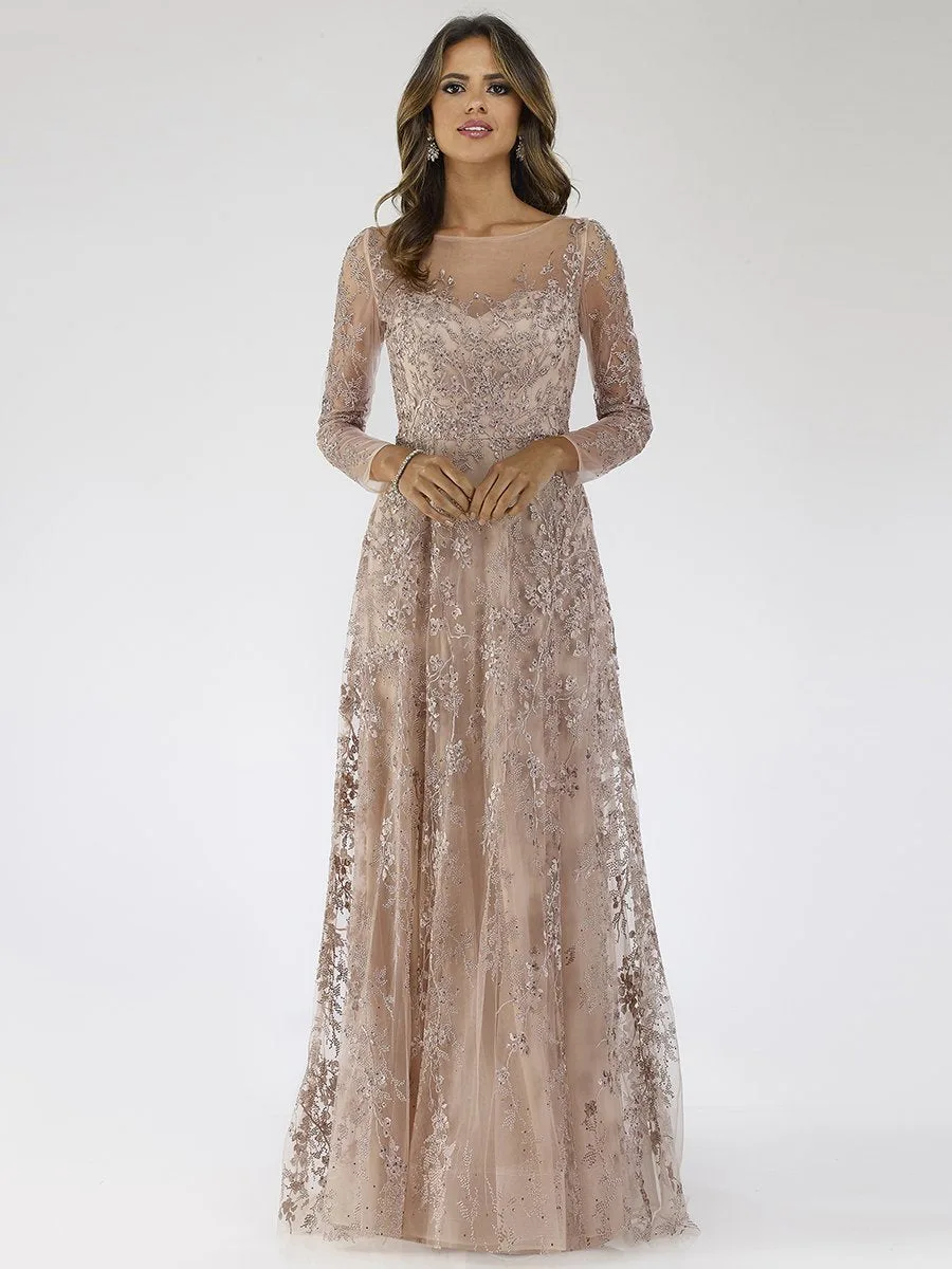 Illusion Neckline A-line Long Sleeves Gown by Lara New York — style 29677
