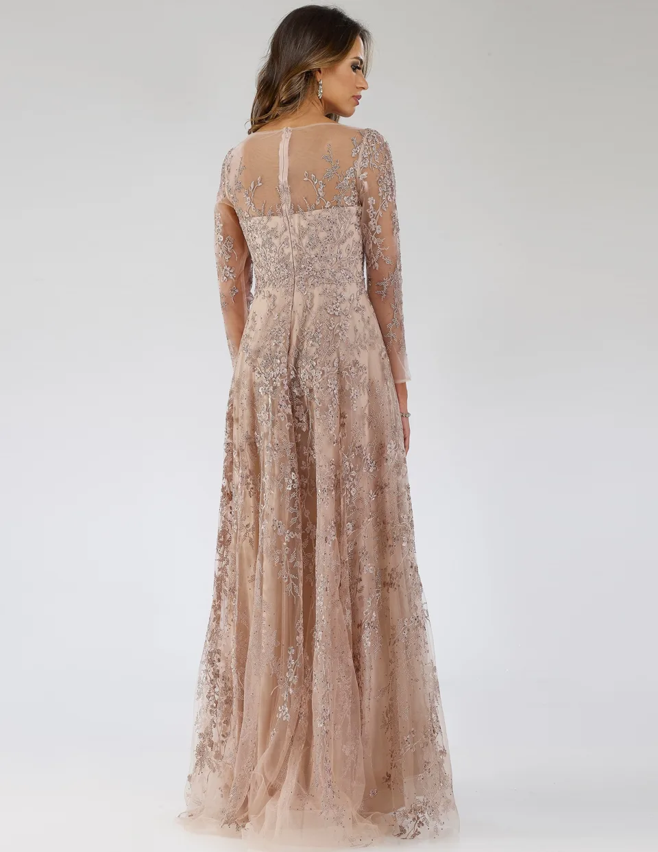 Illusion Neckline A-line Long Sleeves Gown by Lara New York — style 29677