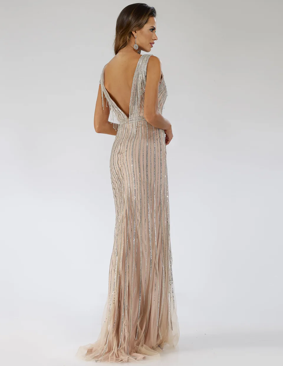 Beaded V-Neck Gown by Lara New York — style 29680