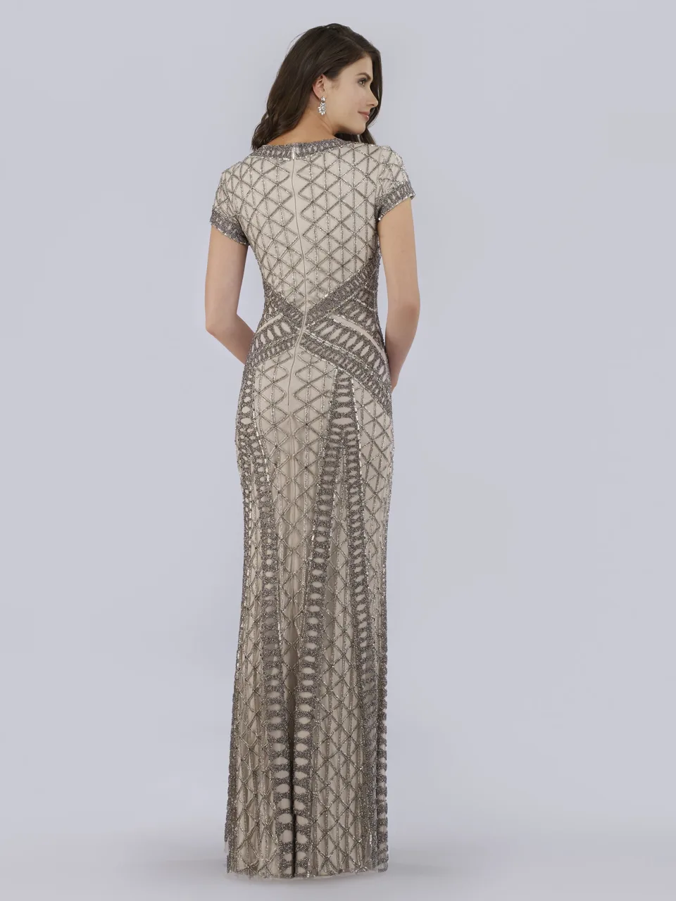 Beaded V-Neckline Dress with Cap Sleeves by Lara New York — style 29746
