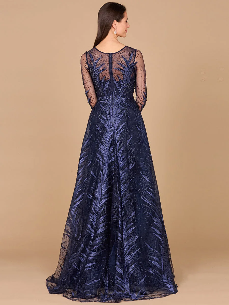 High Neck Sheer Long Sleeve Embellished Gown by Lara New York — style 29761