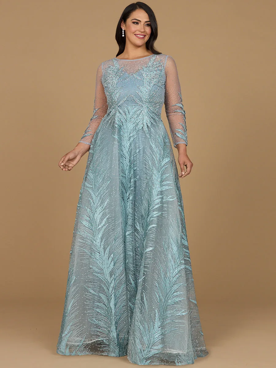 High Neck Sheer Long Sleeve Embellished Gown by Lara New York — style 29761