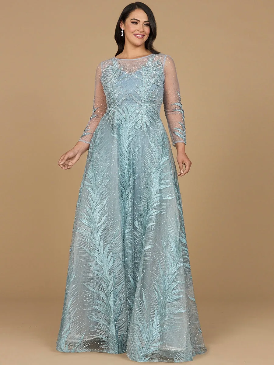 High Neck Sheer Long Sleeve Embellished Gown by Lara New York — style 29761 in Seafoam
