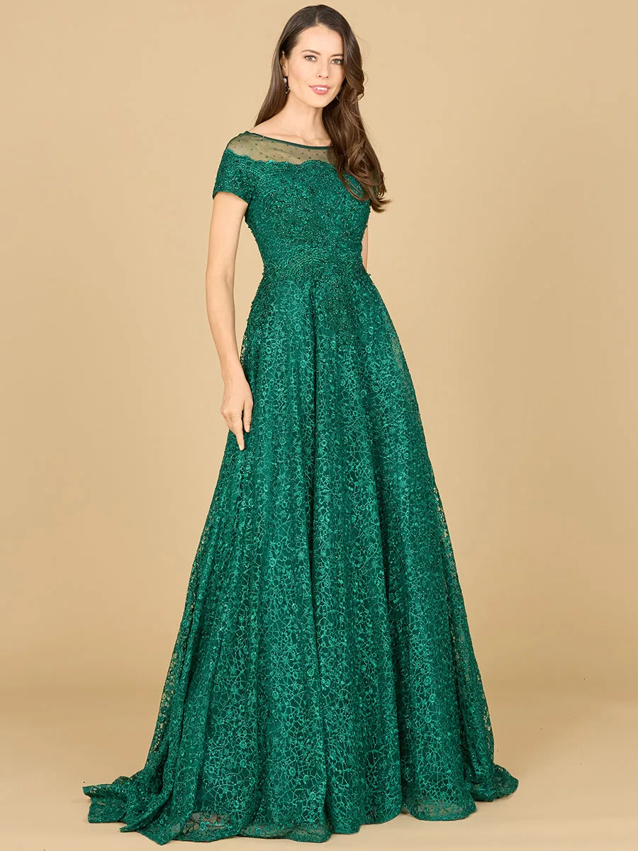 Sheer Off Shoulder Ball Gown by Lara New York — style 29765 in Green